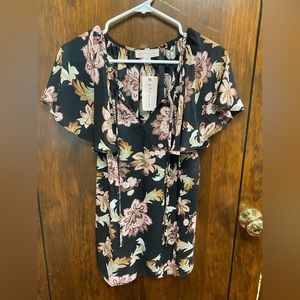 NWT $58.00 Philosophy Women’s Blouse Floral V Neck Cap Sleeve Summer XS Top